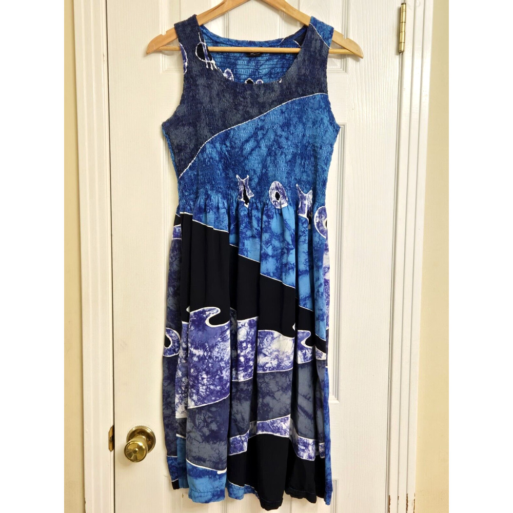 Willy Original Batik Sleeveless Smocked Dress Beach Vacation Abstract Size S/M